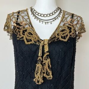 Vintage 1980-90s Gold Seed Bead & Sequin Shawl / Shoulder Sash or Belt 🌙✨